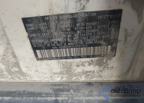 2018 Subaru Outback 2.5I from USA, damaged, VIN 4S4BSAAC2J3261322